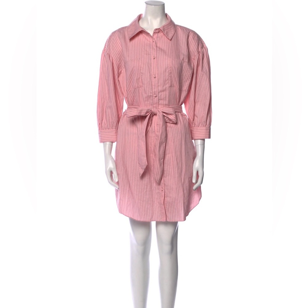 Cinq Sept Pink Striped Knee-Length Shirt Dress